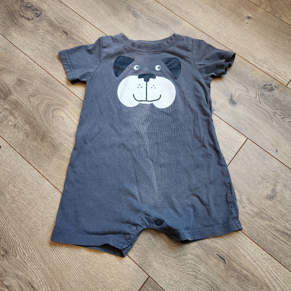 Gray Baby Romper with Dog Design